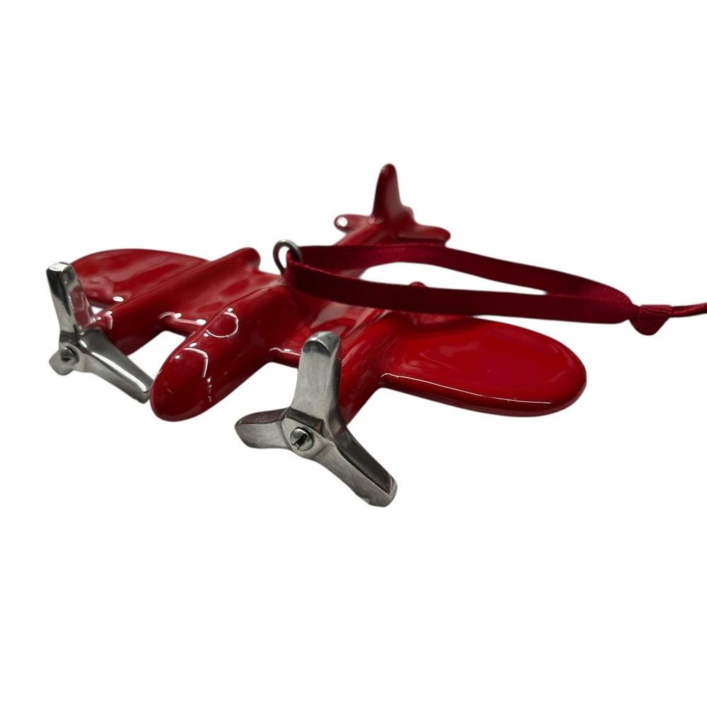 Red Biplane Ornament Metal Propellers Hanging Loop For‎ Christmas Tree Decor